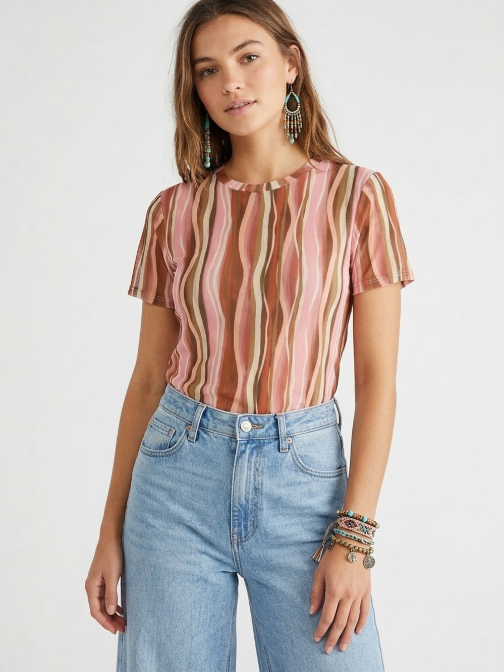 Johnny Was Jade $98 P2P 19-20” 2023 Eleanor Sheer Mesh Top Saturn’s Rings L